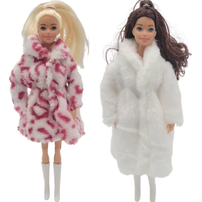 NIMETO Eleganter Plüsch Mantel passend für Barbie Puppen Kleidung Bekleidung Jacke