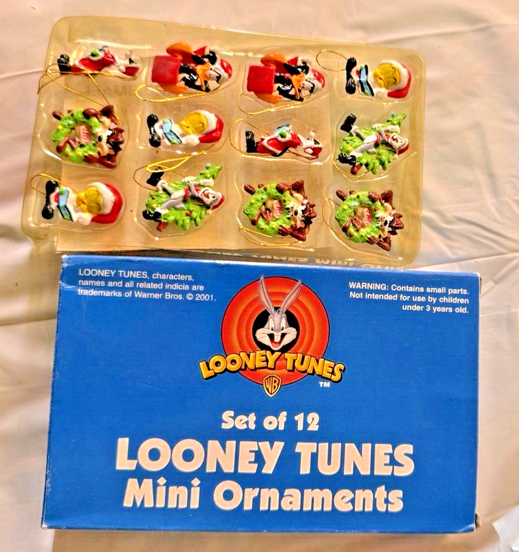 (2) Sets  of 12 Warner Brothers Looney Tunes Mini Ornaments Two Boxes (24) New