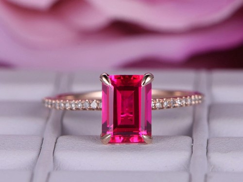 2.50Ct Emerald Lab Created Ruby & Cz Solitaire Engagement Ring 14K Rose Gold FN