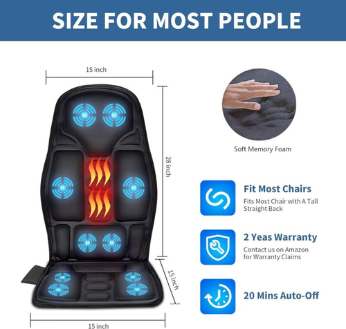 Heated Back Massage Chair Pad with Deep Tissue Vibration and 10 Motors ...