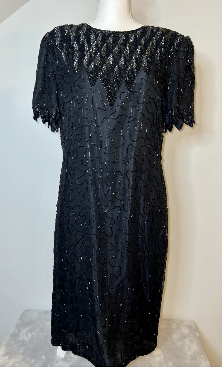 knee length dresses for ladies Mac Duggal Collection - Black Sleeveless Beaded Midi Dress with 3D Flowers main image 1