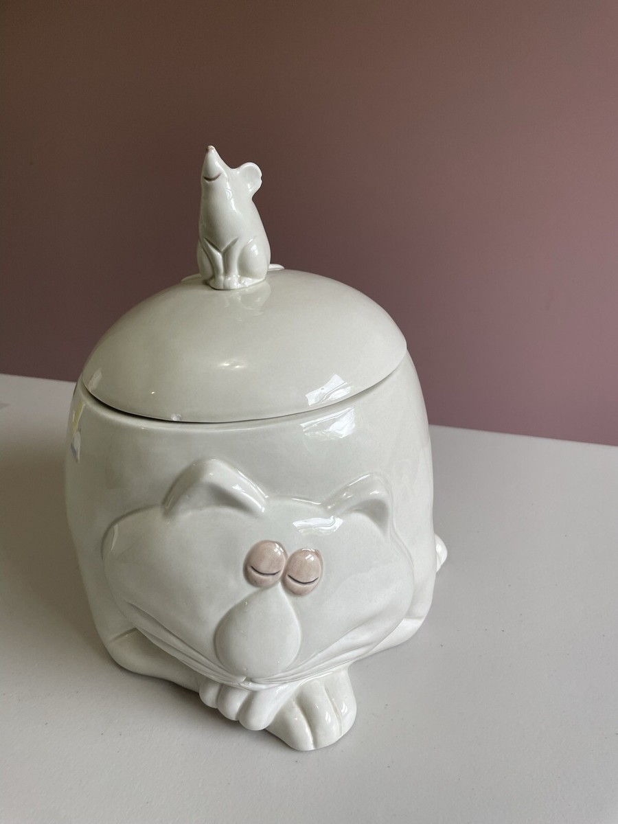 Fitz & Floyd VTG 1993 Cat Cookie Jar レトロ Fitz & Floyd FAT CAT Cookie Jar 1977 w/ Mouse Lid 9.5