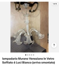 lampadario Murano Veneziano In Vetro Soffiato 6 Luci Bianco (arriva smontato)