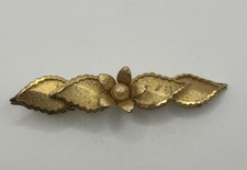 Vintage Faux Pearl And Gold Tone Flower And Leaf Hair Barrette Clip