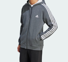 adidas men Essentials Fleece 3-Stripes Full-Zip Hoodie SIZE LARGE