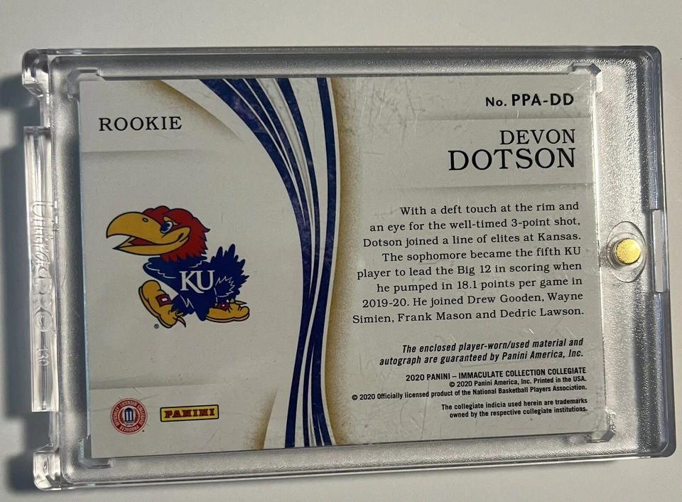 Devon Dotson 2020-21 Panini Immaculate Collegiate Rookie Patch Auto 19/25 - Image 2 of 2
