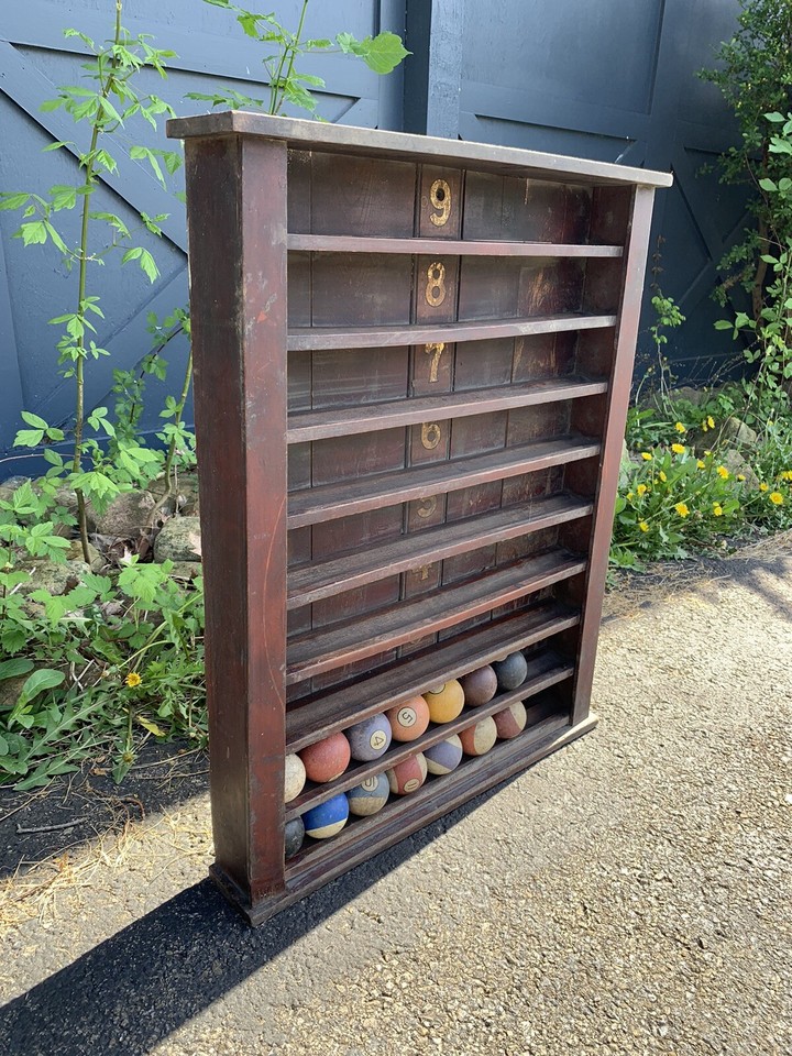 Antique Wood Billiards Pool Ball Display Rack 9 Storage Shelves w/ 14 Clay Balls eBay