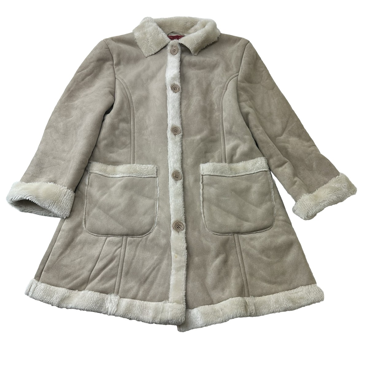 VTG 90's Y2K Paris Blues Outerwear Faux Fur Lined Jacket Juniors Medium Tan