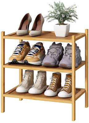 Small Shoe Rack Bamboo Wood Shoe Rack for Entryway Stackable