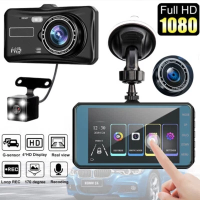 4" In Car Camera Recorder Dual Front and Rear HD 1080P Dash Cam Night Vision UK