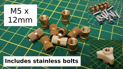 M5 x 12mm Messing Rändelmuttern Einsätze eingebettete Schraube 3D Drucke inkl Schrauben 