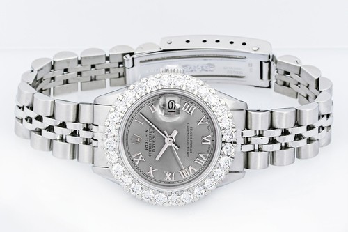 Rolex Lady DateJust Slate Stainless Steel Diamond Bezel Grey Roman Watch 2.00 CT - Picture 4 of 12