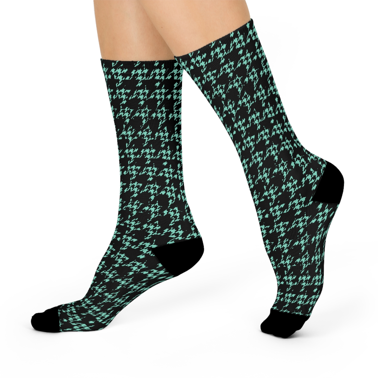 Cozy Winter Warm Cushioned Crew Socks in Black Blue Green Houndstooth-image