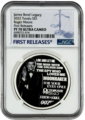 2022 Tuvalu Silver $1 James Bond Legacy Roger Moore NGC PF 70 UC First Releases