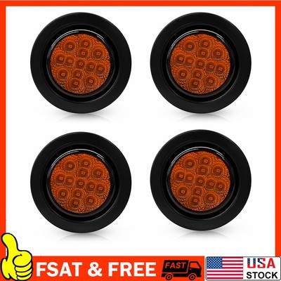 4Pcs 2.5'' Amber Round DOT LED Clearance Tail Lamp Side Marker Light with Grommet