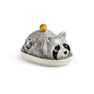 Potter's Studio Raccoon with Acorn Butter Dish