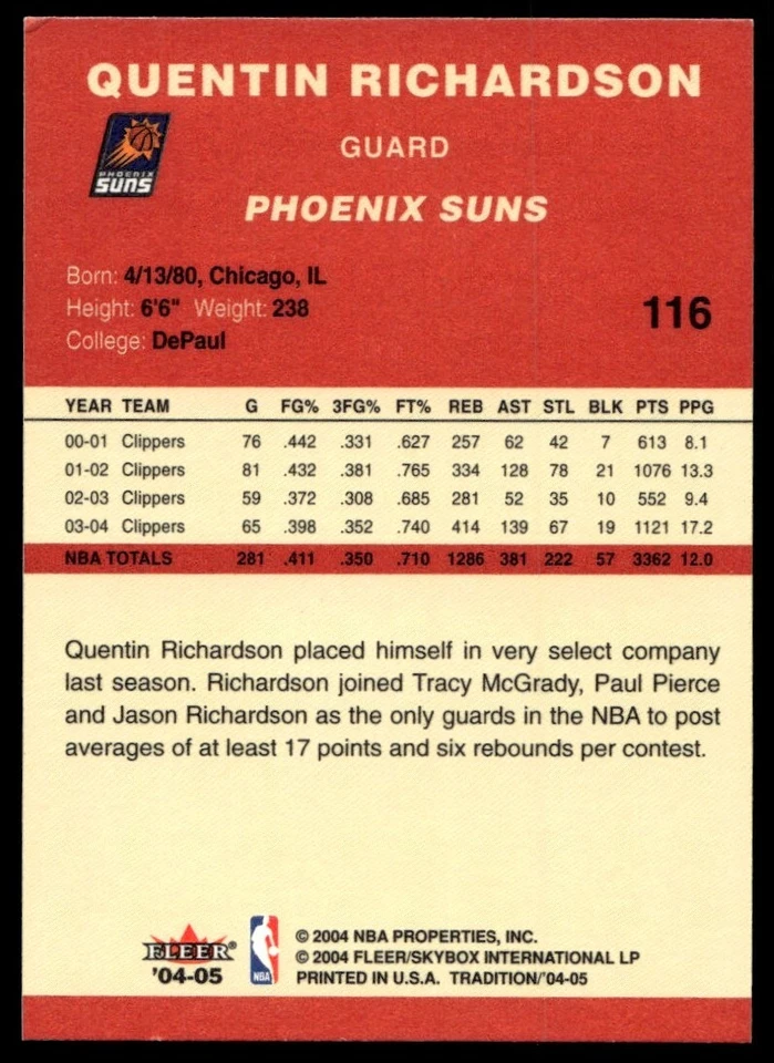 2004-05 Fleer Tradition Quentin Richardson Phoenix Suns #116 - Image 2 of 2