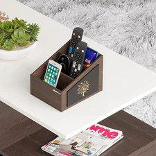 Wooden Multicompartment Mobile Remote Holder, Desk Organizer Stand (Wenge)