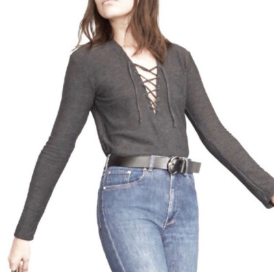 IRO Taupe Linen Lace-Up Long Sleeve T-Shirt Bohemian Women's XS