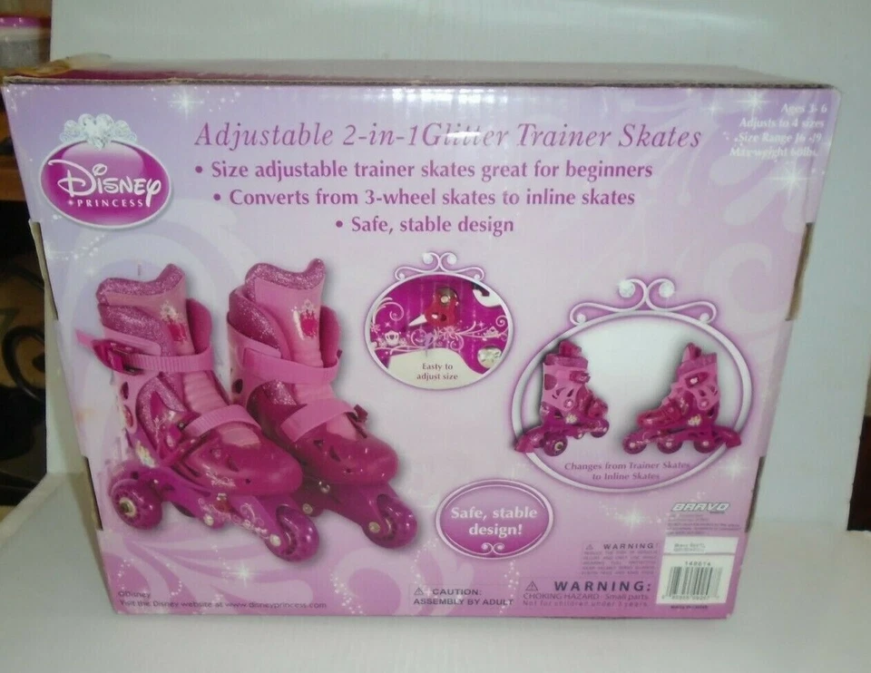 Disney Princesa Ajustable 2 en 1 Brillo Entrenador Patines Talla J6 Toj9 Foto 3 de 4