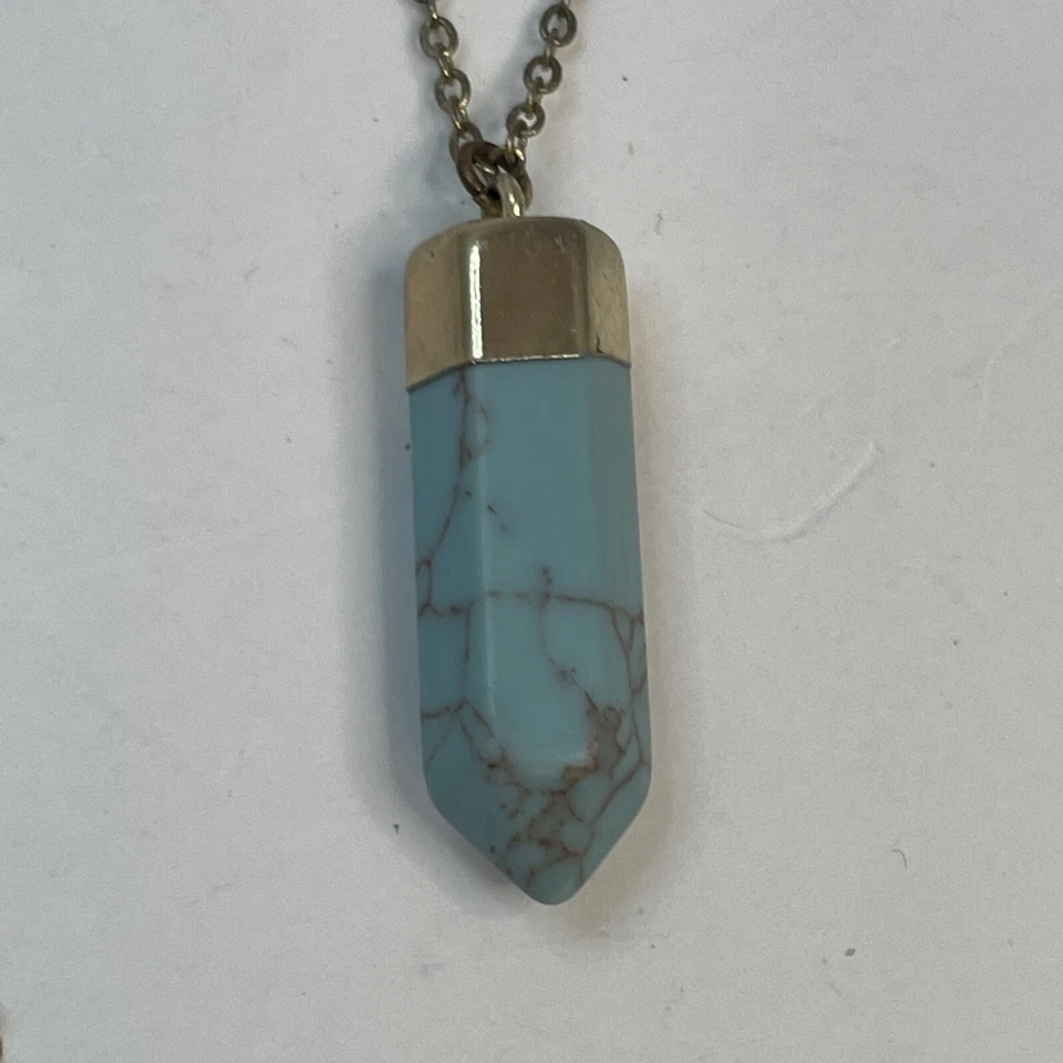 "Collar colgante de piedra tono turquesa de 3 niveles cadena color oro de 9""-17""" Foto 2 de 4