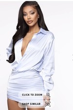 New FashionNova “My SideKick” Satin Shirt Dress - Light Blue - Small
