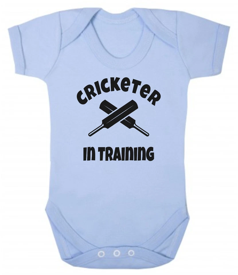 CLICK MY CLOBBER Cricketspieler im Training weich hellblau Baumwolle Baby Body Weste Cricket Papa