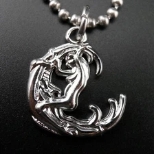 Moon Rider Necklace Stainless Chain & Pendant NEW Naked Chick Charm Crescent