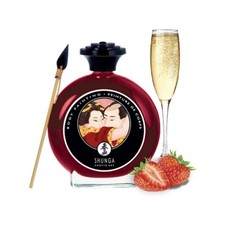 Shunga Champagne Strawberry Flavored Edible Body Paint with Brush 3 oz