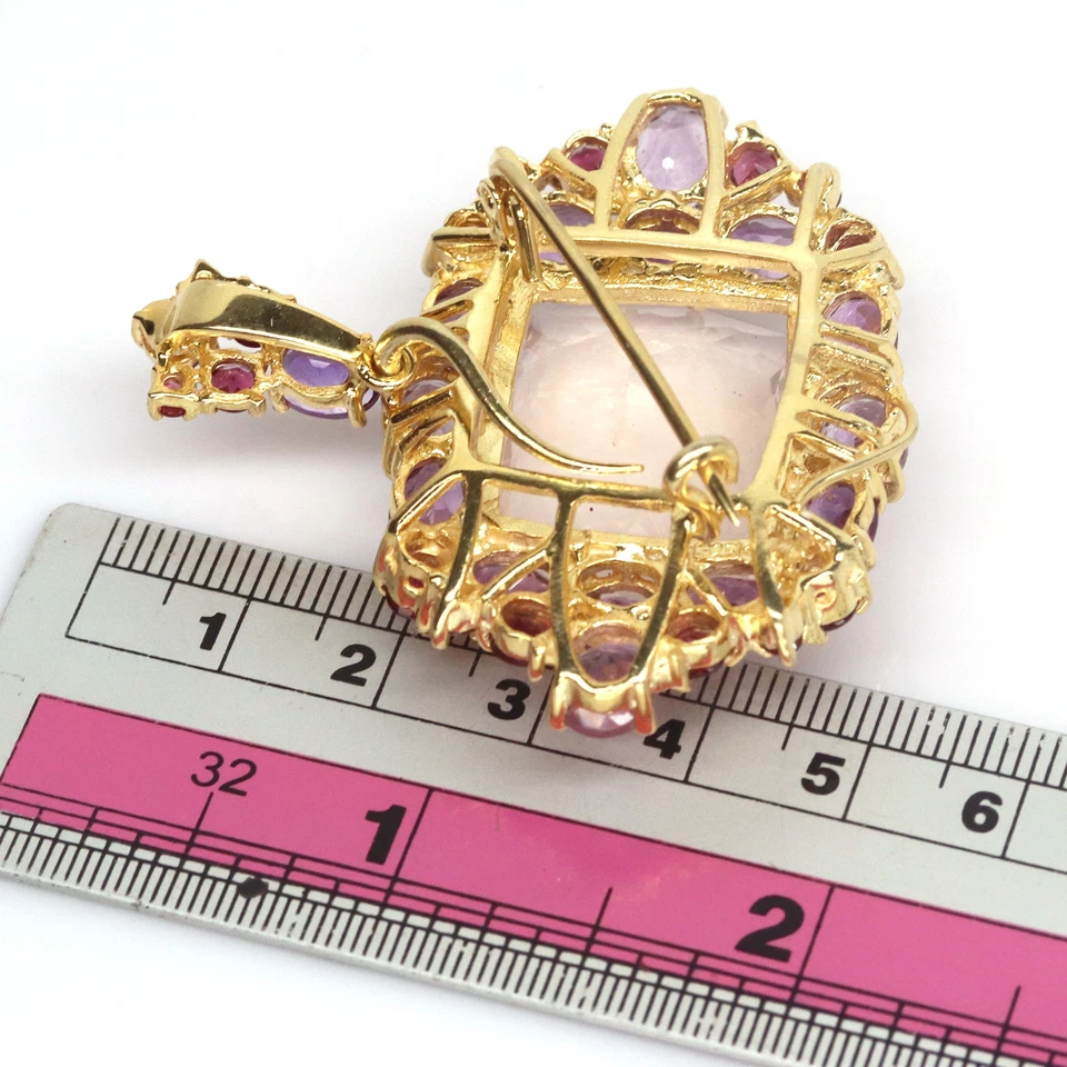21 X 26 mm. Broche granate rodolita amatista cuarzo rosa plata de ley 925 Foto 4 de 4