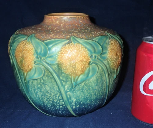 ANTIQUE USA ROSEVILLE SUNNY FARM SUNFLOWER ART DECO POTTERY FLOWER GARDEN VASE