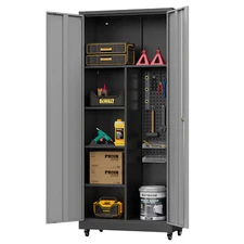 Metal Garage Tool Cabinet, Broom Closet Tool Storage Cabinet Garage Kitchen Tool