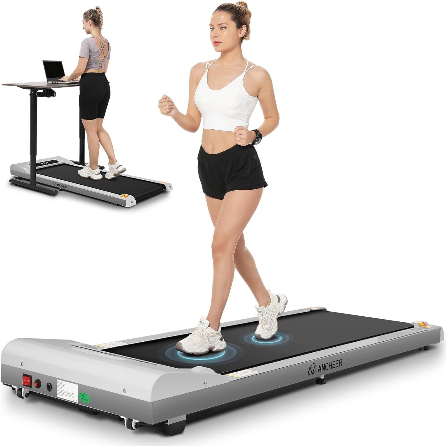 2.5HP Quiet Powerful Treadmil Gray Treadmill Machine for Home&Office&Gym Fitness