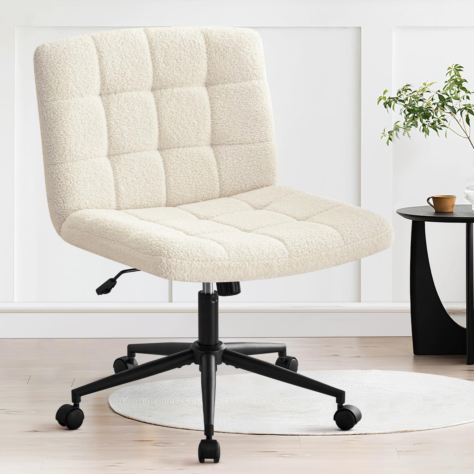 Faux Fur Wide Office Chair with Adjustable Wheels and Comfortable Upholstery