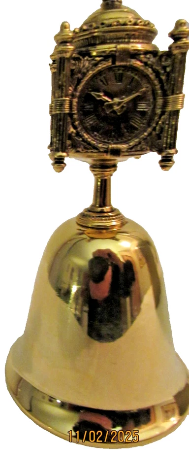 Vintage MARSHALL FIELD'S BRASS Bell with 4-sided Clock on top very Rare - Image 2 of 4