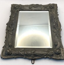 Victorian Easel Back Bevelled Mirror Metal Pewter Frame Rose & Leaf Design