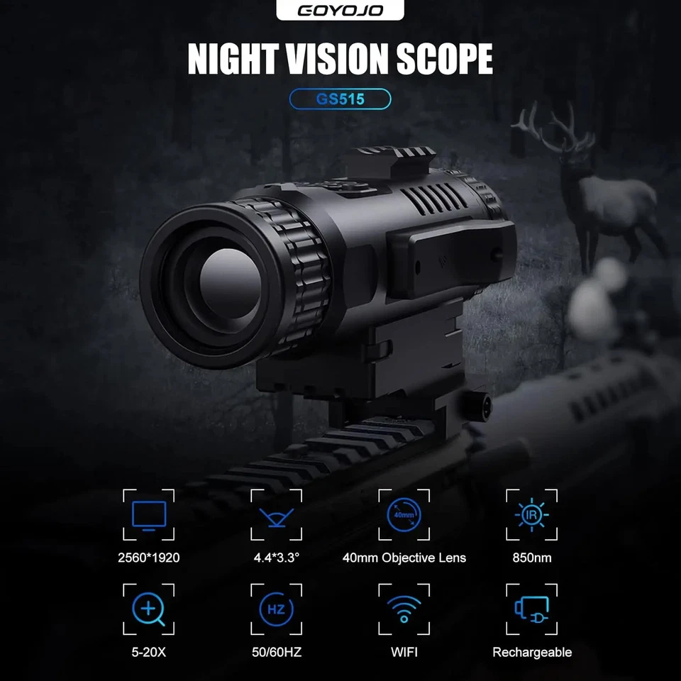 Digital Night Vision Scope 2560x1920 HD 5-20X Hunting Telescope Infrared Camera - Image 3 of 4