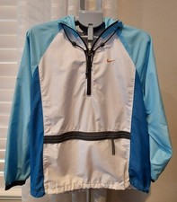 Nike Anorack Vintage 90s Windbreaker Jacket Women's Sz Large 12-14 White Blue
