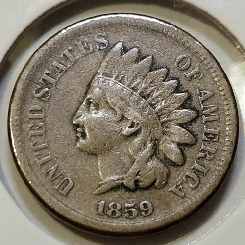 1859 CN Indian Head Cent - VF Details: Weak Rims - 1st Year Issue