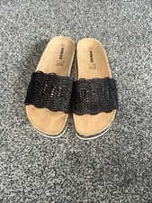 Rodier Women's Sandals Size 4 Black Cork Style Wedge Heel Slip On Open Toe new