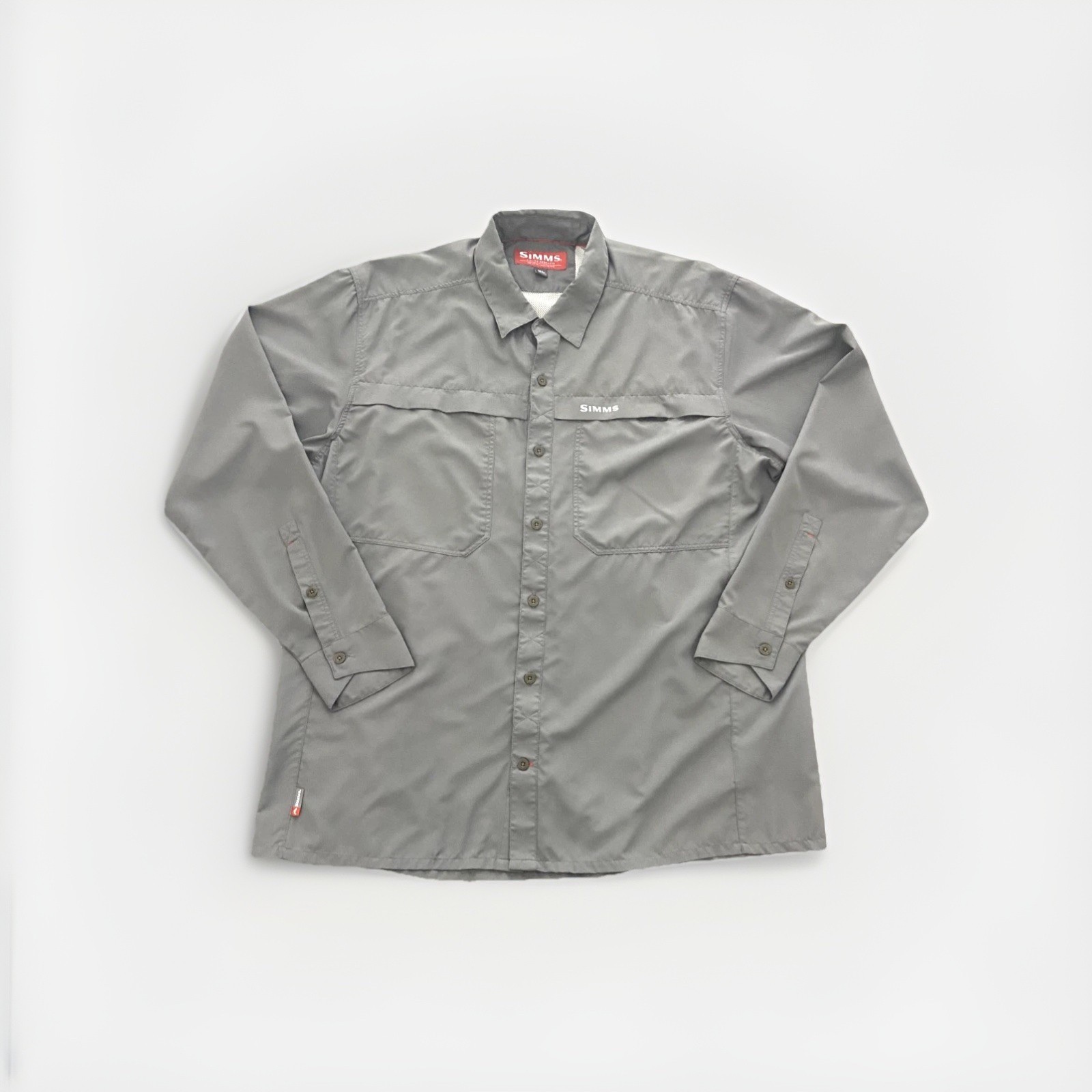 Simms Solid Gray Long Sleeve 100% Polyester Back Vented Fishing Shirt Size XL