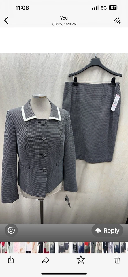 LESUIT 裙子套装/黑色/白色/尺寸 18/全新带标签/零售 $240/衬里/ — 第 2/2 张图片