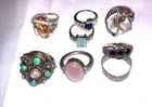 JOB LOTS 7 RARE MIX RINGS VINTAGE MODERN BLING GEMS SHINY 925 SILVER 1 GOLD TONE