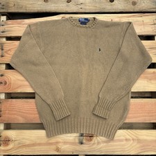 Vintage Polo Ralph Lauren Knit Sweater XL Brown Green Pony 90s 100 Cotton Crew