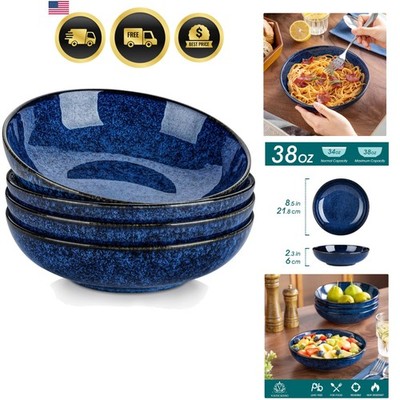 Stern Large Pasta Bowls Set of 4, 38 Oz Ceramic Salad Plate Bowls for Serving...