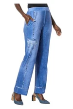 Antthony Women's Printed Denim Studio Stretch Pull-On Pant Med Denim