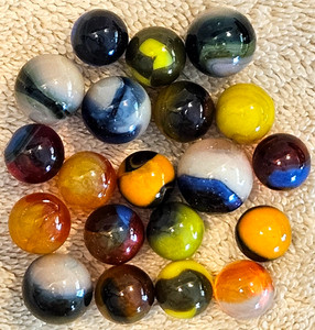 20 Assorted Jabo Classic Marbles.  MOSTLY PEEWEES.  Some UV Reactive.  Lot 0174