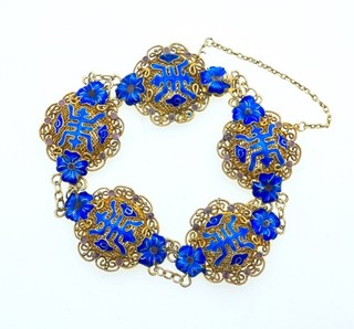 Vintage Chinese gilt silver Cloisonné Enamel Bracelet Ornate Filigree