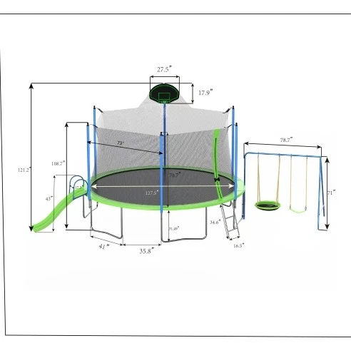 Trampolín de 12 pies con tobogán y columpios, trampolín recreativo grande aprobado por ASTM Foto 4 de 4