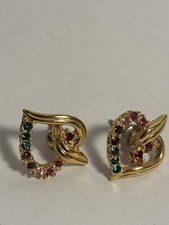 Round Simulated Multicolor Gemstone Heart Stud Earrings gold tone beautiful